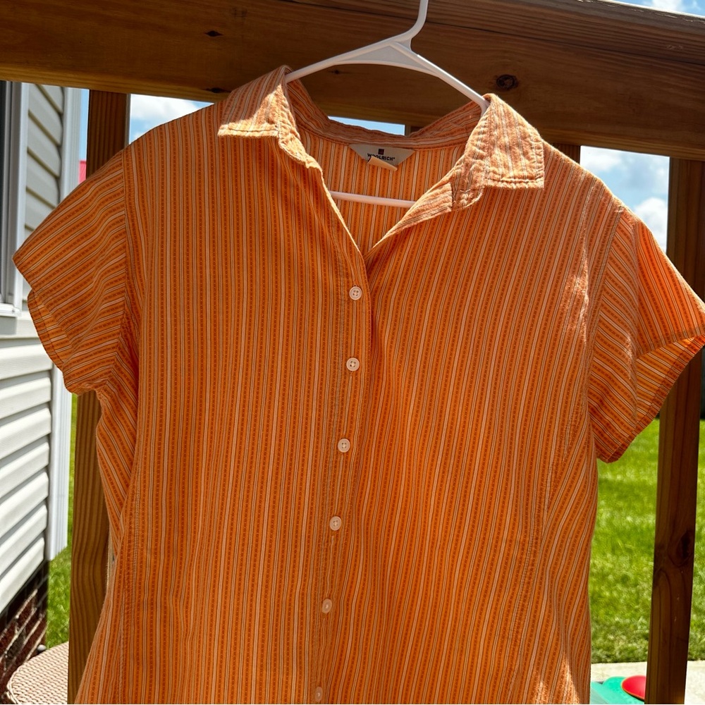 WOOLRICH | Women’s Striped Orange Button Down Shirt - Picture 2 of 8